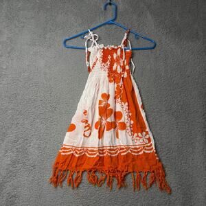 Hawaiian Dress Girls Size Small White and Orange Floral Tie Strap
